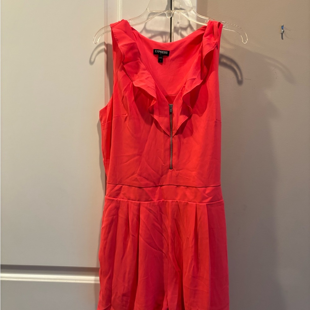 Express Orange Red Ruffled Mini Sundress